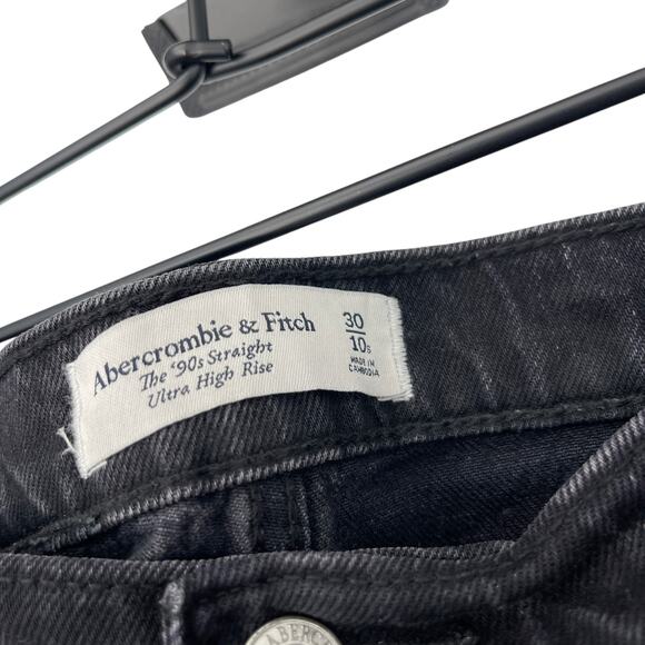 Abercrombie & Fitch 90s Ultra High Rise Straight Jeans Black Size 30 / 10 SHORT - Picture 6 of 8
